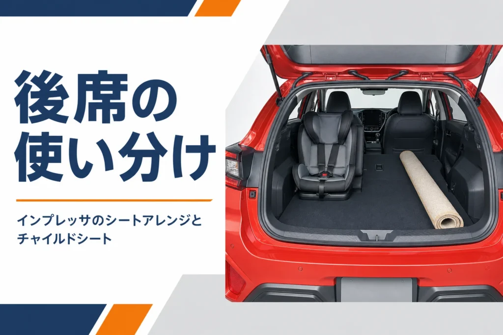 後部座席の片側を倒して荷物を積んだインプレッサの荷室のイメージ