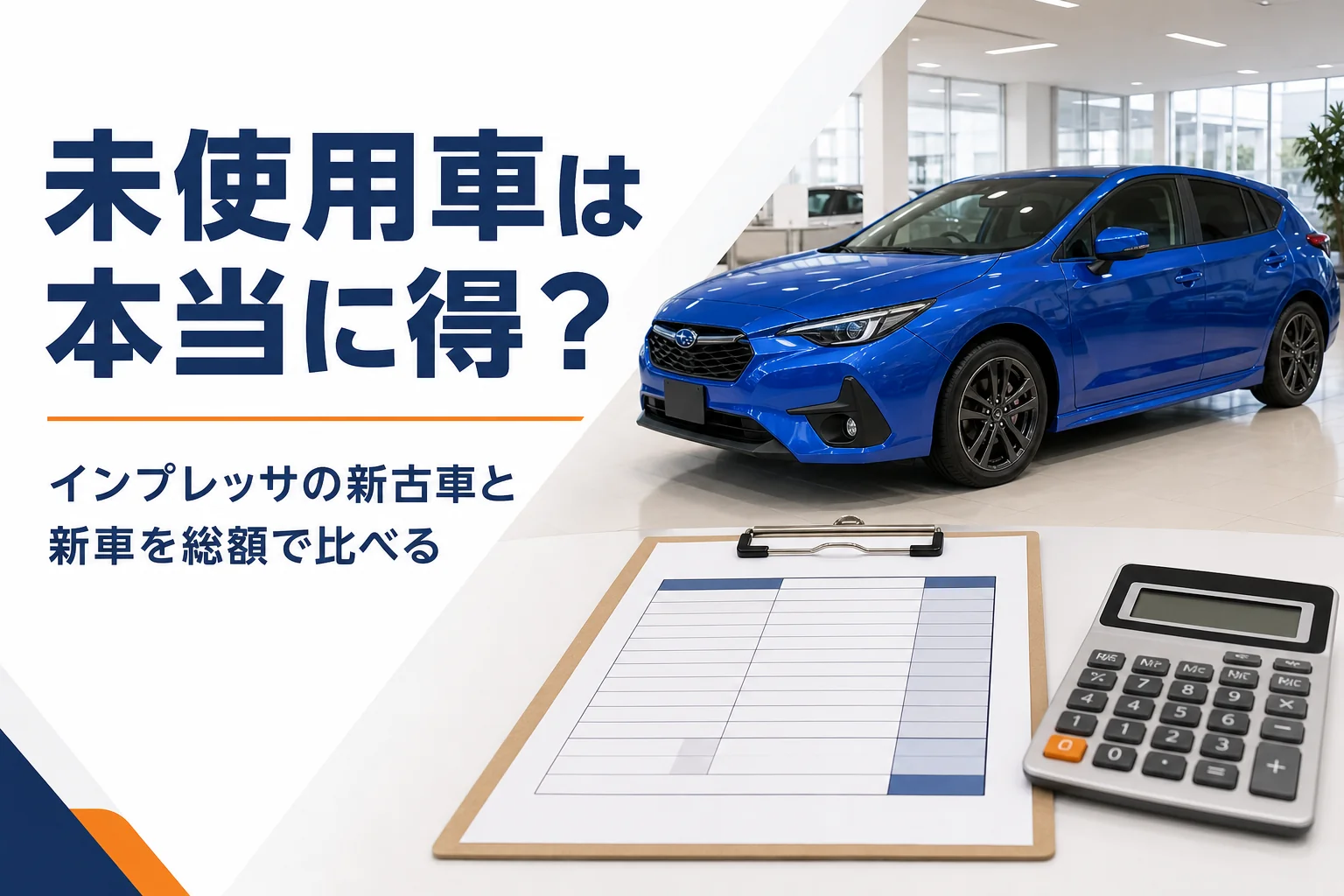 インプレッサの未使用車と新車を総額で比べるイメージ