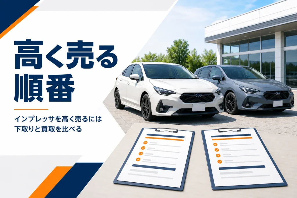 2台のハッチバック車と見積書を並べた売却比較のイメージ
