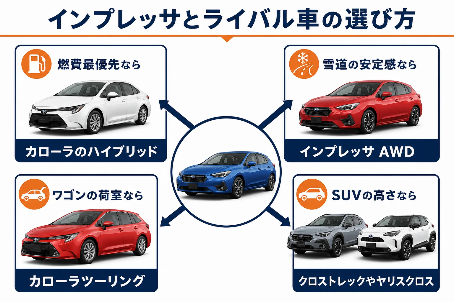 インプレッサとライバル車の選び方をまとめた図解